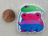 Second view of Colorful Frog with a Leaf and Ladybug Friend Needle Minder,.