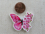 Second view of Pink Floral Butterfly Needle Minder.