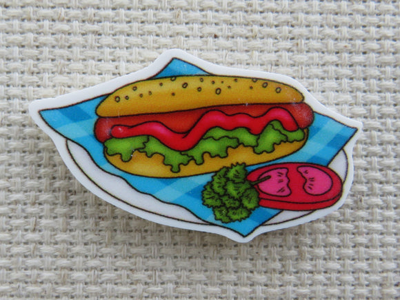 First view of Hot Dog on a Plate Needle Minder.