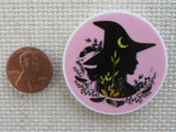 Second view of Pink and Black Witch Silhouette Needle Minder.