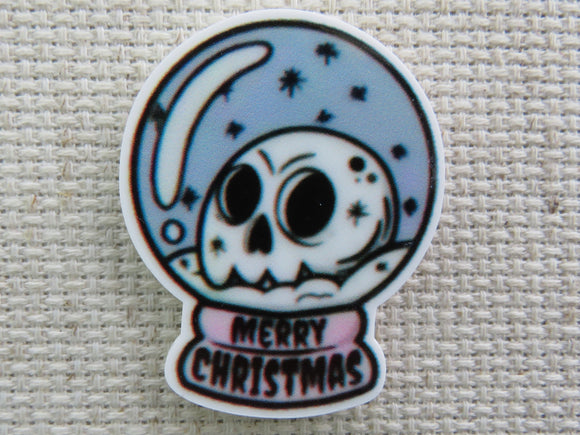 First view of Skull Merry Christmas Snow Globe Needle Minder.