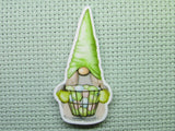 First view of the Green Gnome with A Basket Full of Easter Eggs Needle Minder