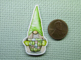 Second view of the Green Gnome with A Basket Full of Easter Eggs Needle Minder