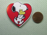 Second view of the Snoopy and Woodstock in a Large Red Heart Needle Minder