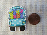 Second view of Blue and White Polka Dot Easter Truck Needle Minder.