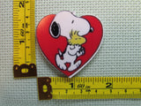 Third view of the Snoopy and Woodstock in a Large Red Heart Needle Minder