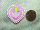 Second view of the Pink Jeweled Looking Heart Needle Minder
