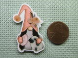 Second view of the Easter Gnome Holding a Bunny and an Egg Needle Minder