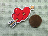 Second view of the A Couple of Hearts Shot By Cupid's Arrow Needle Minder