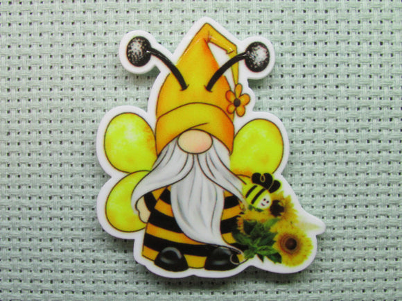 First view of the Bee Gnome with Sunflowers Needle Minder