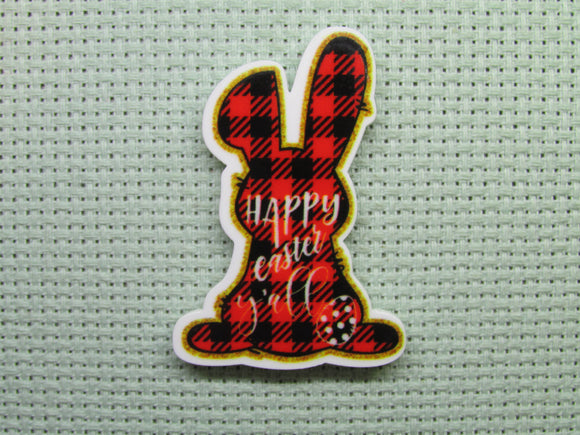 First view of the Red and Black Checkered Easter Bunny Needle Minder