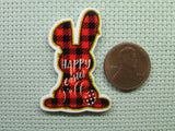 Second view of the Red and Black Checkered Easter Bunny Needle Minder