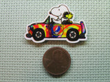 Second view of the Snoopy Driving a Colorful Convertible Car Needle Minder