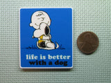 Second view of the Life is Better With A Dog Charlie Brown Needle Minder