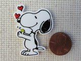 Second view of Snoopy Love Needle Minder.