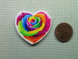 Second view of the Beautiful Rainbow Colored Heart with Dew Drops Needle Minder