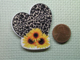 Second view of the Animal Print Sunflower Heart Needle Minder