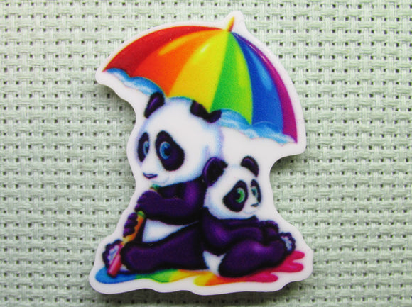 First view of the A Pair of Pandas Under a Rainbow Umbrella Needle Minder