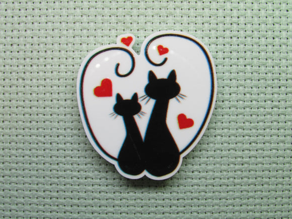 First view of the A Pair of Black Cats in a Tail Heart Needle Minder