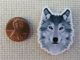 Second view of Gray Scale Wolf Head Needle Minder.