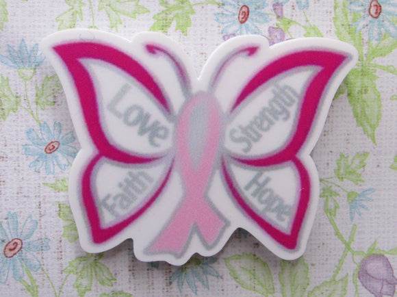 First view of the Love Faith Hope Strength Breast Cancer Awareness Butterfly Ribbon Needle Minder