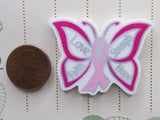 Second view of the Love Faith Hope Strength Breast Cancer Awareness Butterfly Ribbon Needle Minder