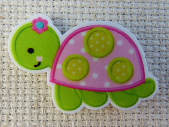 First view of Pink and Green Turtle Needle Minder.