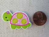 Second view of Pink and Green Turtle Needle Minder.