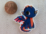 Second view of Dark Blue and Orange Dragon Needle Minder.