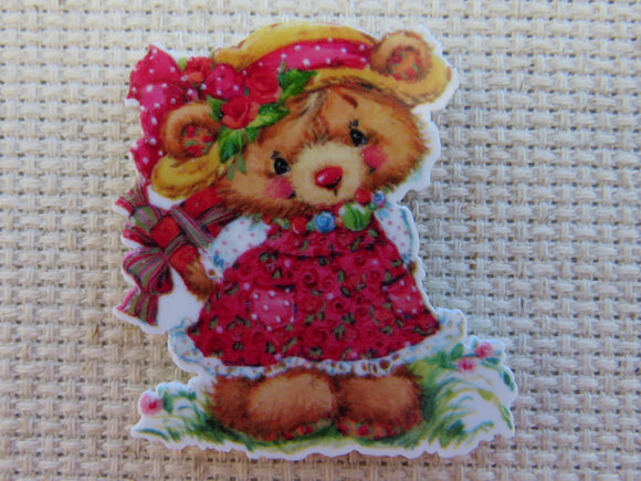 First view of Cute Bear Wearing a Red Dress Needle Minder.