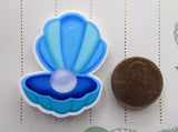 Second view of the Blue Clam Shell with a Pearl Inside Needle Minder