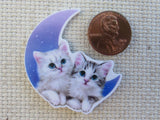 Second view of Two White Kitties in a Blue Moon Needle Minder.