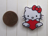 Second view of the Cute White Kitty with a Heart Needle Minder