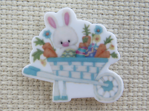 First view of Bunny in a Wheelbarrow Needle Minder.