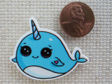 Second view of Blue Narwhal Needle Minder.