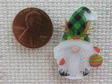 Second view of Small Green Hat Gnome Needle Minder.