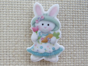 First view of beautifully dressed bunny Needle Minder.