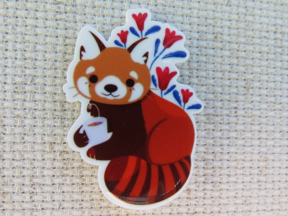 First view of Red Panda with a Cup of Coffee/Tea Needle Minder.