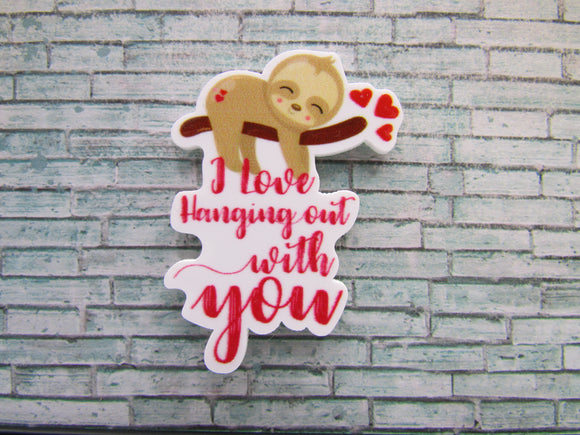 First view of the I Love Hanging Out With You Sloth Needle Minder