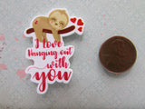 Second view of the I Love Hanging Out With You Sloth Needle Minder