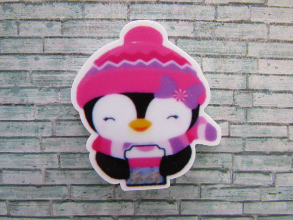 First view of the Penguin with a Pink Stocking Hat Needle Minder