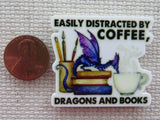 Second view of Easily Distracted By Coffee, Dragons and Books Needle Minder.