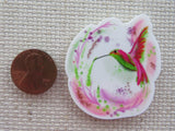 Second view of Pink and Green Hummingbird Needle Minder.