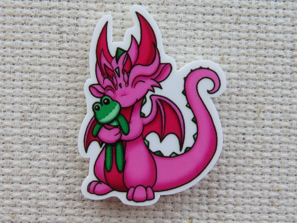 First view of Pink Dragon with a Green Frog Needle Minder.