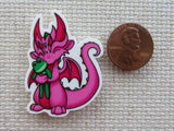 Second view of Pink Dragon with a Green Frog Needle Minder.