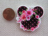 Second view of Black and Pink Floral Mouse Ears Needle Minder.