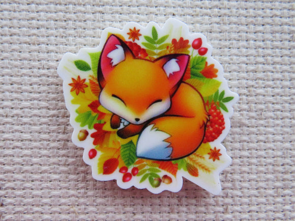 First view of Sleepy Fox Laying in Autumn Colors Needle Minder.