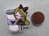 Second view of the A Girl Who Loves Her Coffee Needle Minder