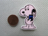 Second view of the Snoopy Taking a Selfie Needle Minder