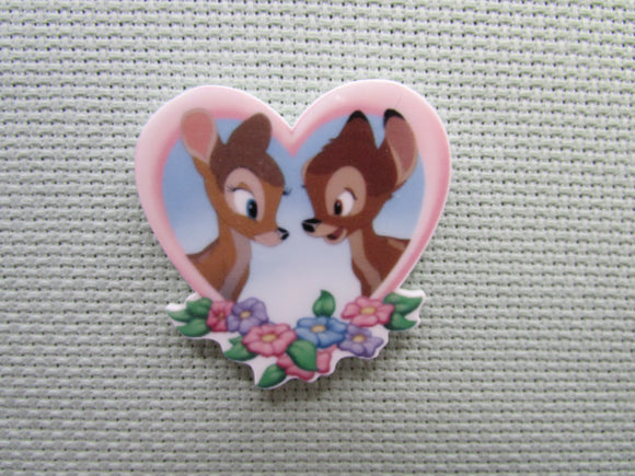 First view of the Bambi and Faline Heart Needle Minder